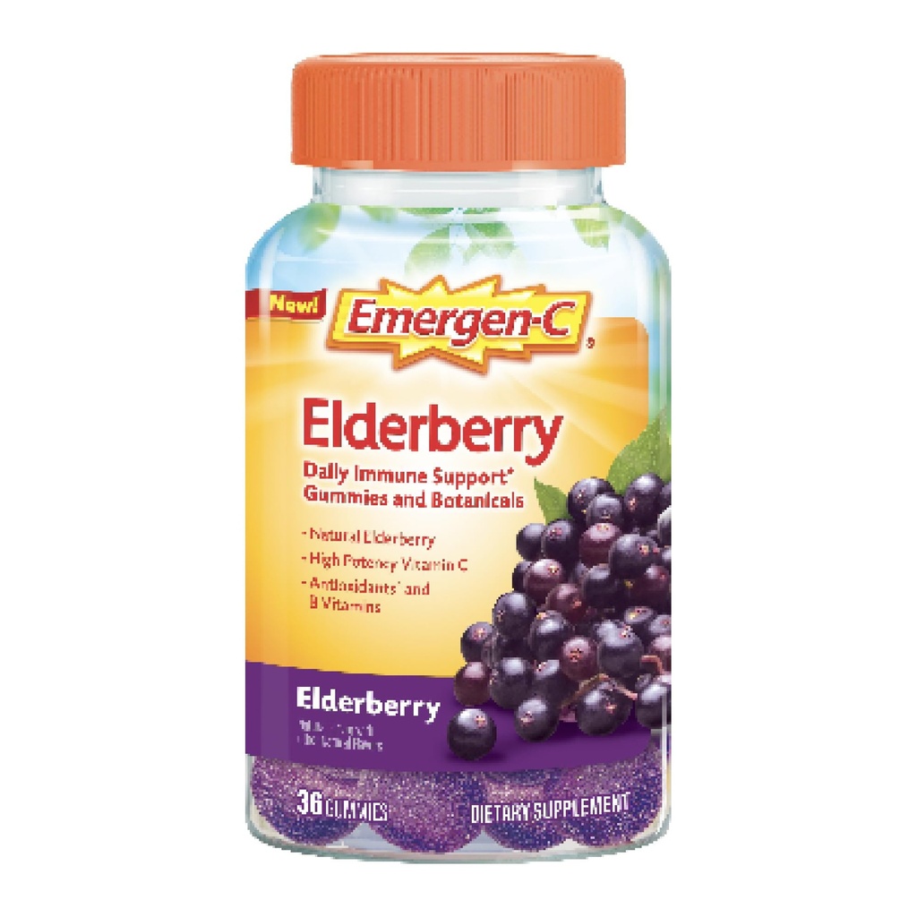 Emergen-C Elderberry Gummies、Elderberry Immuneサポートナチュラルフレーバー、高効力ビタミンC、学校エッセンシャルに戻る - 36カウント