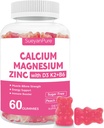 Sugar Free Calcium Magnesium Zinc Gummies with VC D3 &B6 &K2,600mg Calcium Gummies with 300mg Magnesium Support Bone & Muscle for Adults and Teens (60 Count (Pack of 1))