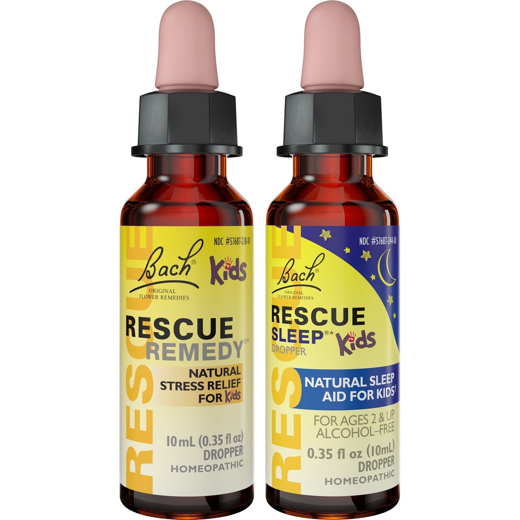 キッズデイ&ナイトバンドル、バッハレメディキッズドッパー [and] RESCUEスリープキッズドッパー - 2-Pk、自然花エッセンス、ホメオパシー、非アルコール式、10mL Eaによるストレスリリーフ&スリープサポート