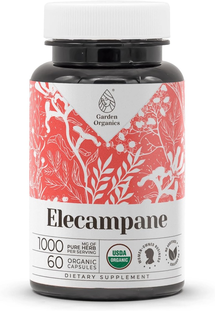 Elecampane USDA オーガニック 60 カプセル | 高周波天然サプリメント | 認定オーガニック ベジタリアン カプセルとオーガニック エレカンパン(Inula Helenium) ドライ ルート (60 カプセル)