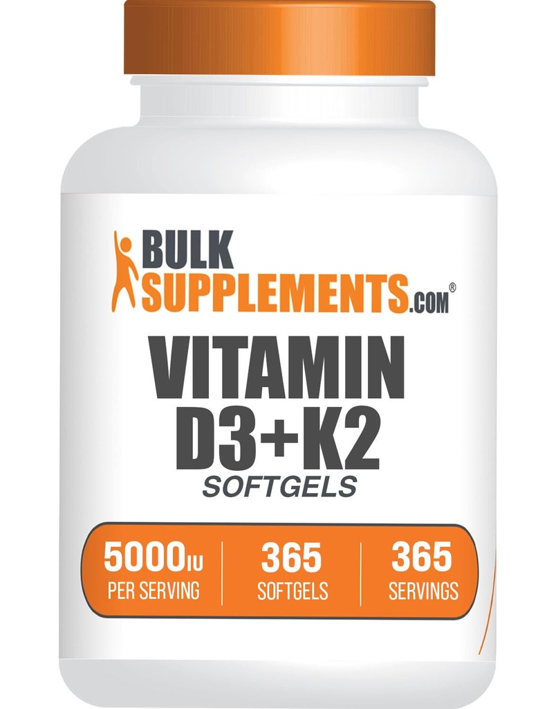BulkSupplements.comビタミンD3 + K2 5000 IU Softgels - D3 K2サプリメント、免疫健康のために - グルテンフリー、給餌あたり1 Softgel、365カウント(パッケージ1)