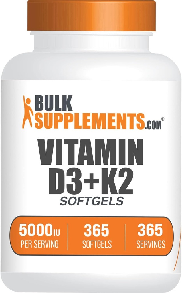BulkSupplements.comビタミンD3 + K2 5000 IU Softgels - D3 K2サプリメント、免疫健康のために - グルテンフリー、給餌あたり1 Softgel、365カウント(パッケージ1)