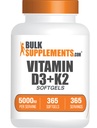 BulkSupplements.comビタミンD3 + K2 5000 IU Softgels - D3 K2サプリメント、免疫健康のために - グルテンフリー、給餌あたり1 Softgel、365カウント(パッケージ1)