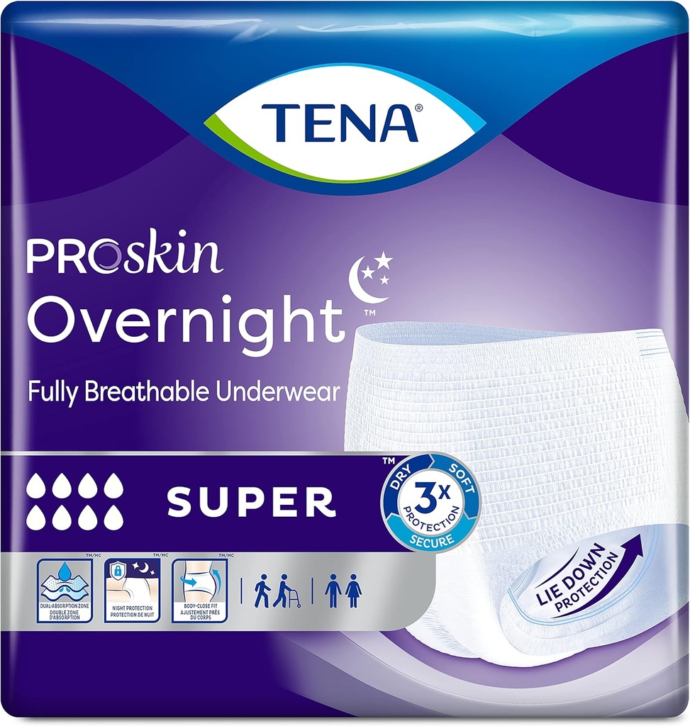 TENA ProSkin OvernightTM スーパー保護インコンチニエンス下着、重い吸収性、男女兼用、中型(56 合計 - 4パック)