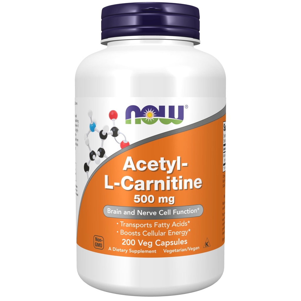 NOW食品は、アセチル-Lカルニチン500mg、アミノ酸、脳および神経細胞機能*、200ベジカプセルを補います