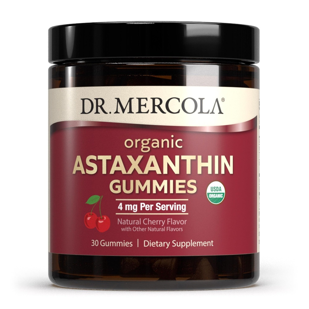 Mercola Organic Astaxanthin Gummies博士、30人のサービング(30のガミー)、食事療法の補足、酸化防止および免疫サポート、認定有機、非GMO
