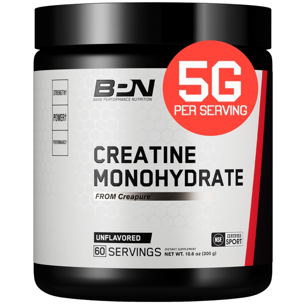 BARE PERFORMANCE NUTRITION、BPN の純粋なクレアチンの Monohydrate の粉、サービングごとのクレアチンの 5g、サポート 筋肉成長、非風味のクレアチンの粉、60 のサービング