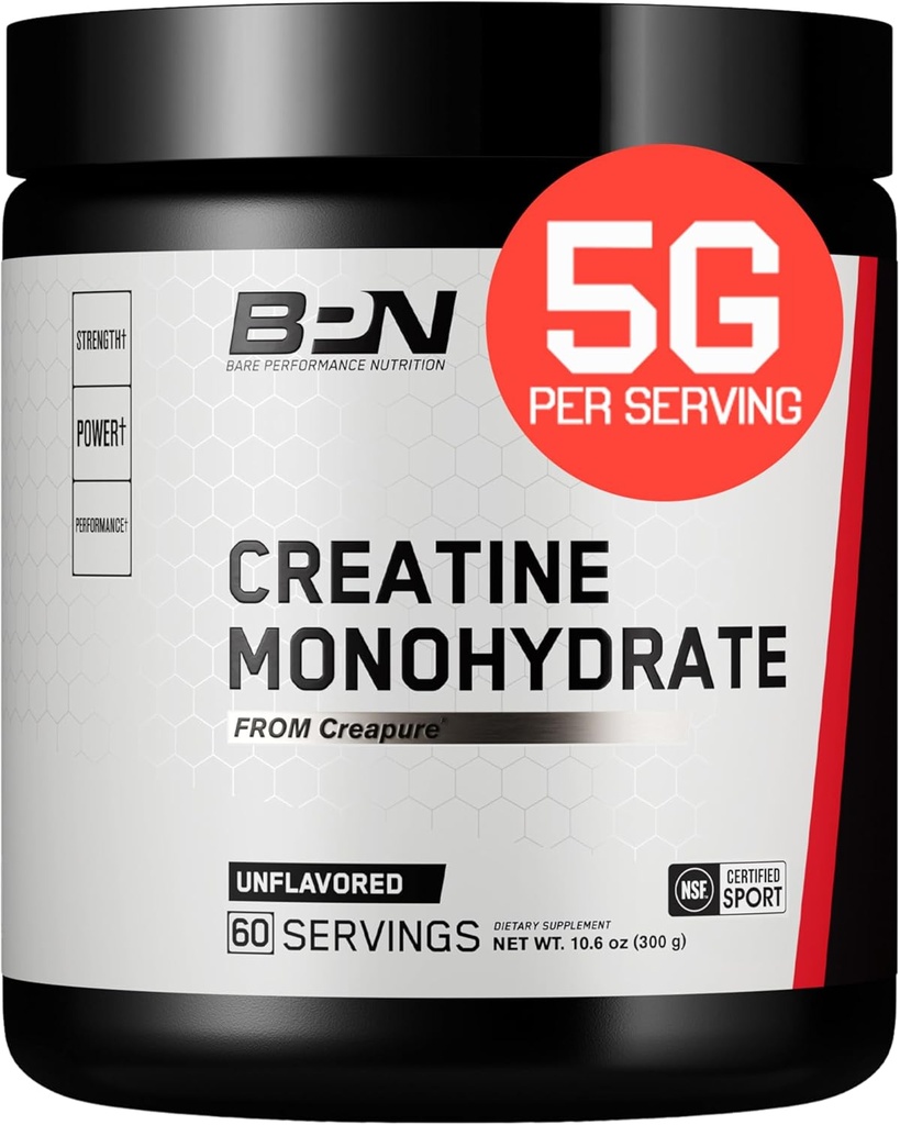 BARE PERFORMANCE NUTRITION、BPN の純粋なクレアチンの Monohydrate の粉、サービングごとのクレアチンの 5g、サポート 筋肉成長、非風味のクレアチンの粉、60 のサービング