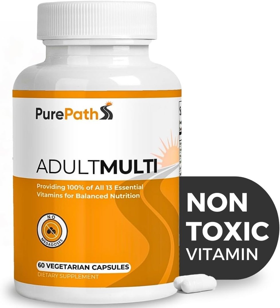 PurePath Non-Toxic Adult Multivitamin - 13 Vitamins - 100% RDA - No Harmful Megadoses - with B6 & B12 - Supplement for Optimal Energy, Focus, and Longevity - 60 Capsules - 30 Day Supply
