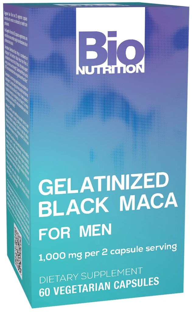 バイオ栄養ゼラチン化ブラックマカ60 ベジタリアンカプセル | 1,500 mg / サービング | エネルギーブースト | カルシウム | マグネシウム | リン