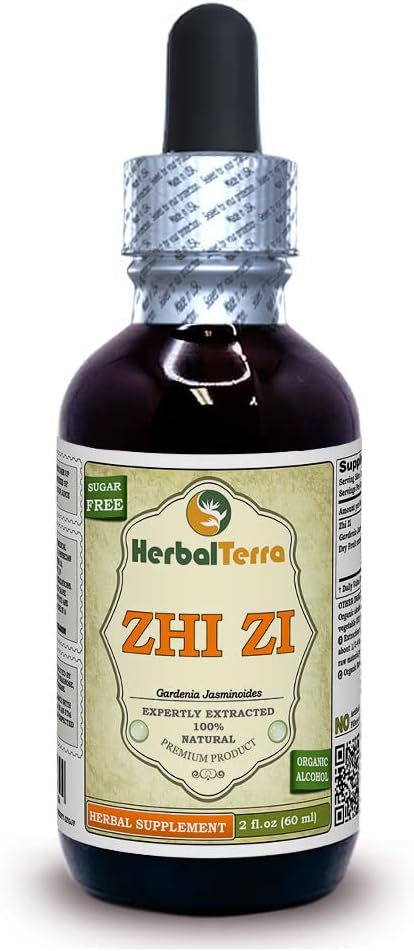 Zhi Zi、ガーデニア(Gardenia Jasminoides)チンキ、有機乾燥フルーツ液体エキス(ブランド名:HerbalTerra、米国で製造)2 fl.oz(60 ml)