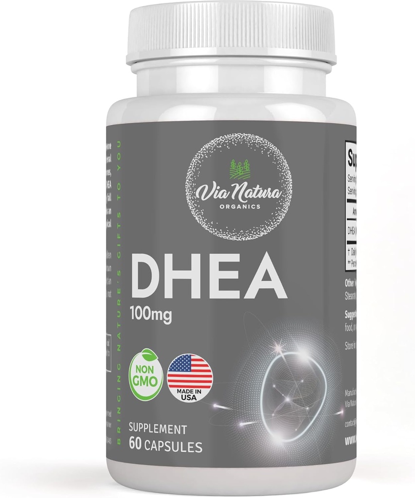 DHEA 100mg | 非GMO | グルテンフリーサプリメント | 60カプセル