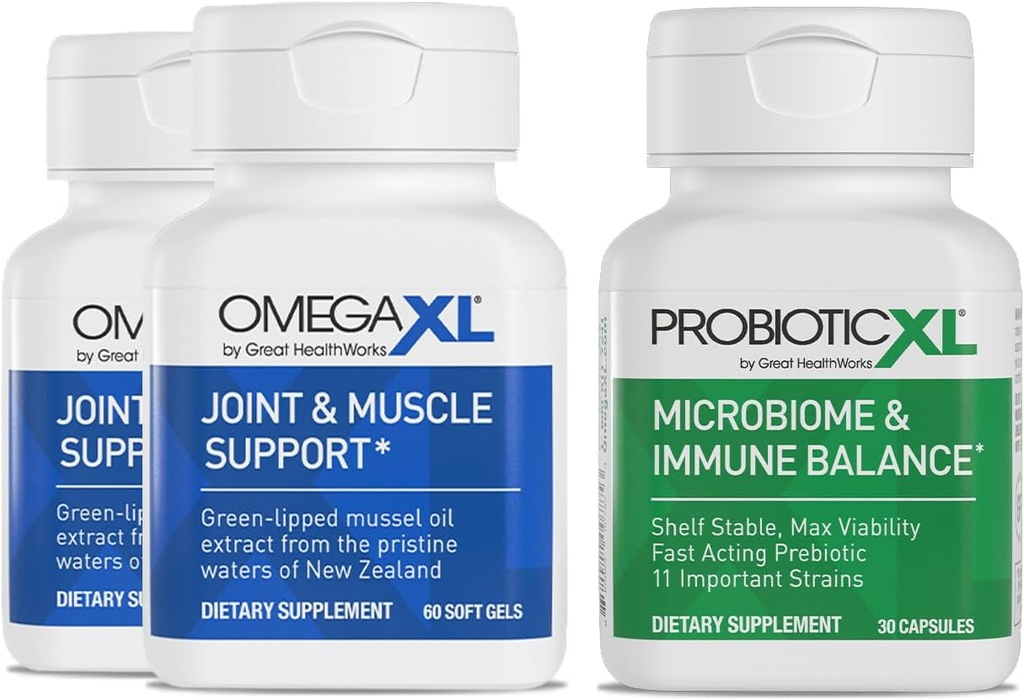 OmegaXL強力なジョイントとマッスルサポートサプリメント60カウント(2パック)&プロバイオティックXL - PreforPro、DE111、シェルフ安定 - 健康的なガットフローラ成長を促進する(30ベジギーキャップ)