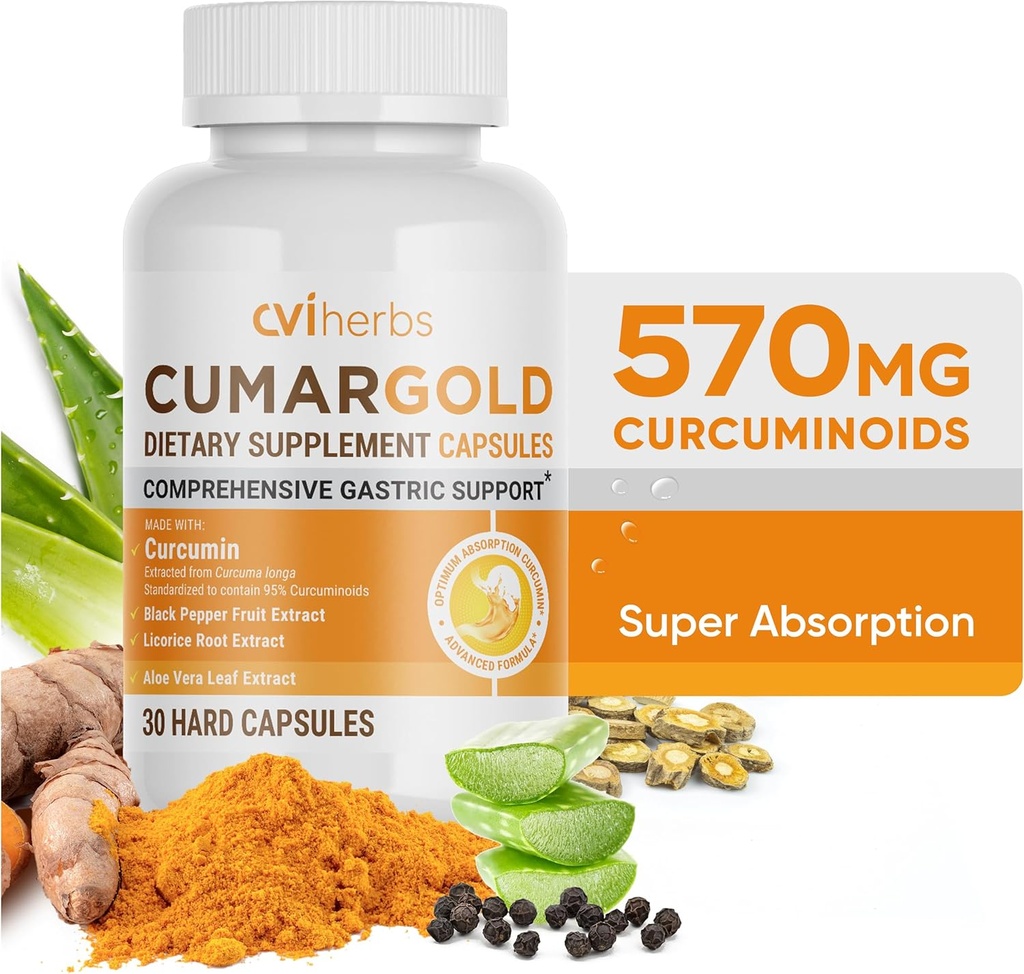 Cumargold 570mgのCucuminoidsのPiperine、Licoriceの根及びアロエVera -高い効力の自然なウェルネスのカプセル(30の計算)が付いているタービン クルクミンの補足