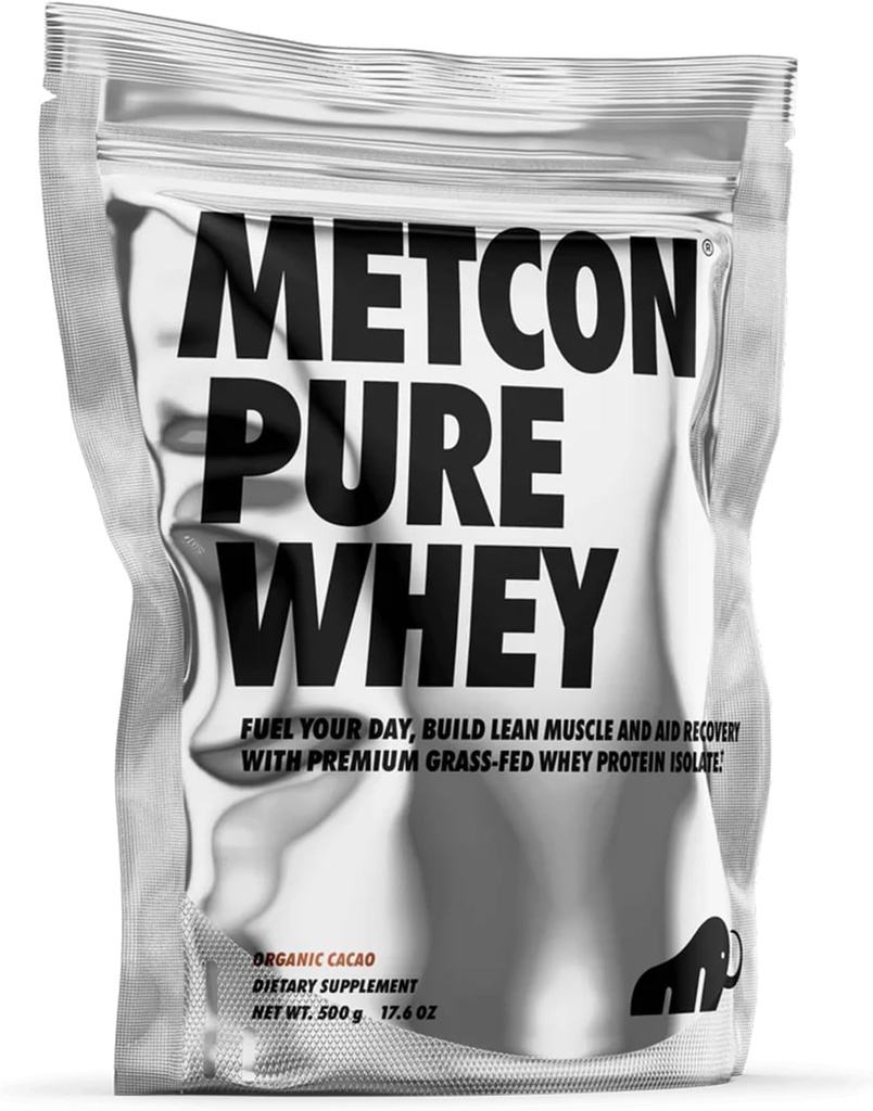MetCon Whey Protein Isolate - プレミアムグラスフェッドウィープロテインアイソレートパウダー 5 全天然成分、充填剤、有機カカオ味(500g)