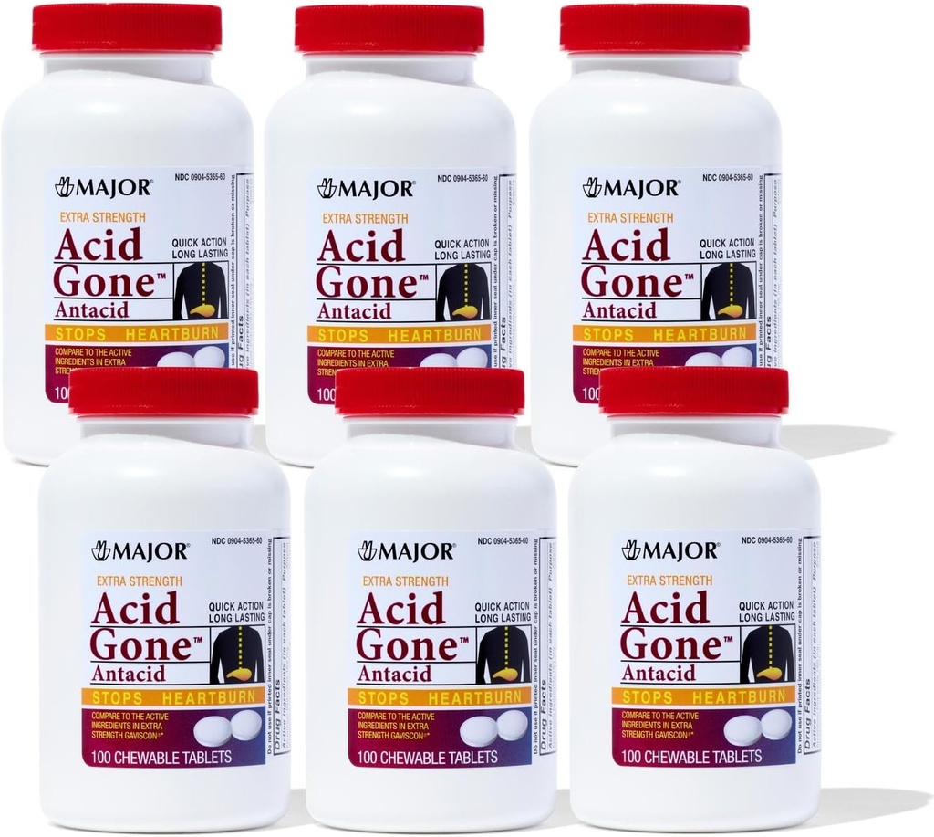 主要な酸の骨の余分強さのAntacidのChewableのタブレット-反酸の救助-大人のための酸の還流の薬-upsetの胃、酸の消化器および炉の救助-長持ち- 100計算(6パック)