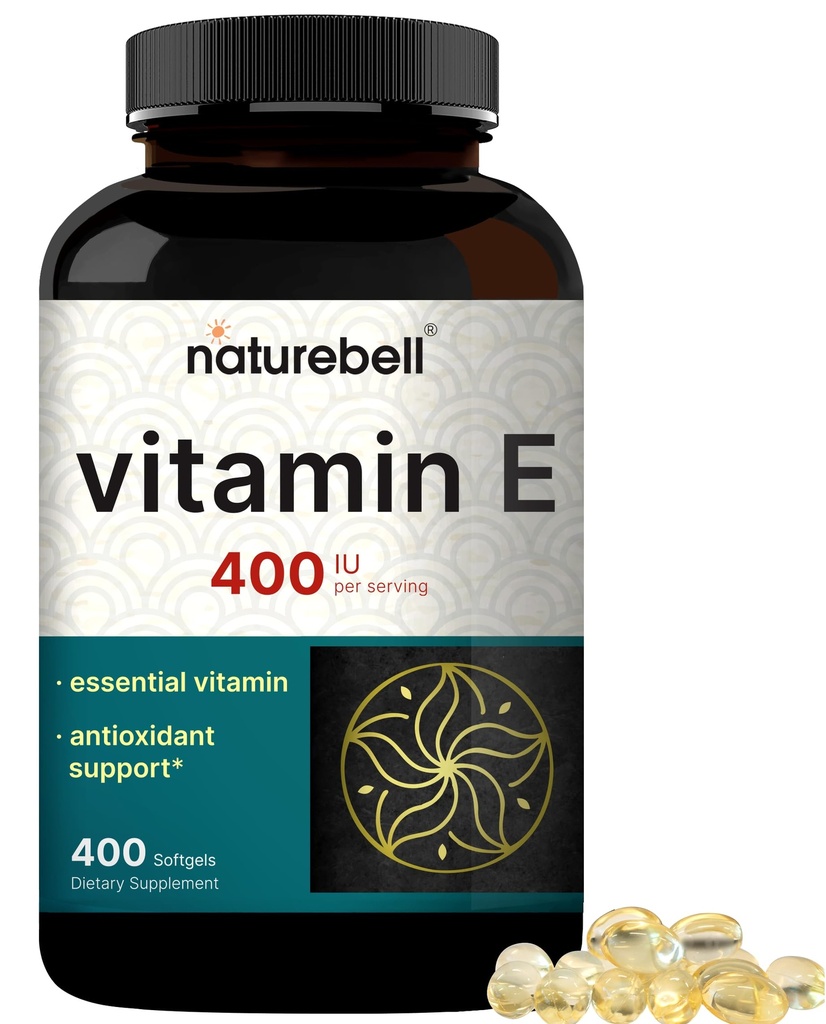 NatureBellビタミンEオイルSoftgels、サービングあたり400iu、400Pills | エッセンシャル抗酸化サプリメント、簡単に吸収フォーム - 皮膚、心、免疫の健康をサポート - 非GMO