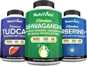 Nutrivein Premium TUDCA、Berberine Supplements、Ashwagandha Supplements Bundle:High-Absorption Berberine Complex、Ashwagandha Root Extract、Detox、Vitality&Well-Being用のTUDCA