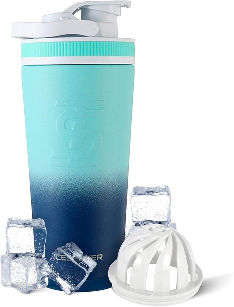 アイスシェーカー絶縁ステンレスシェーカーボトル | 26oz, ネイビー/ミント | 30時間冷え | ツイストオン攪拌機付き断熱カップ | たんぱくしゃく・水・スムージー・カクテル