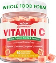 Organic Vitamin C Gummies 120mg for Adults, Sugar Free, Daily Immune Defense, Raw Antioxidant, 100% Whole Food Chewable Vitamin C Supplement from 1200mg Berries & Fruits for Collagen, Vegan, 60 Counts