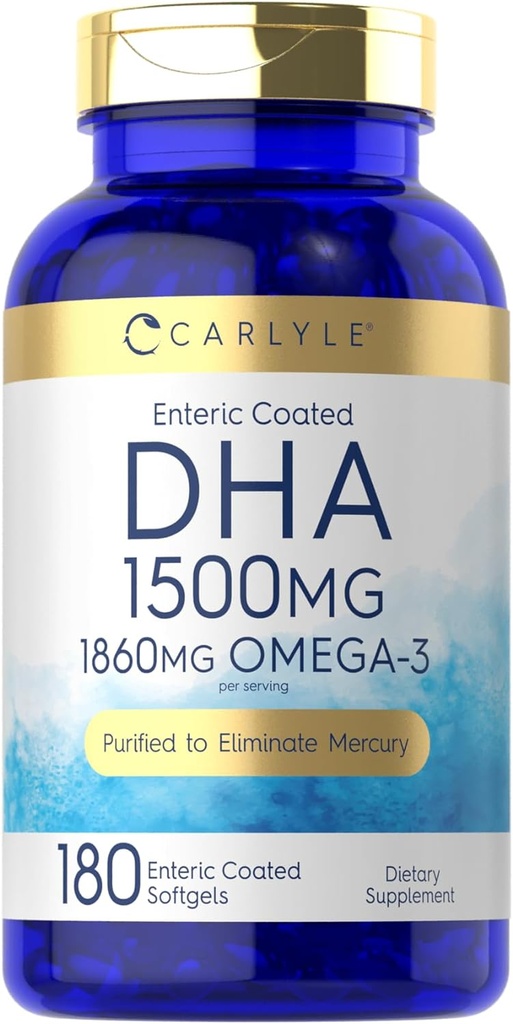 カーライル DHA サプリメント 1500mg | 180 Softgels | Omega-3 サプリメント | 非GMO、グルテンフリー