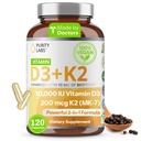 純度の実験室のビタミンD3 K2 10000 IU、(250mcg) D3 + 200mcg K2 MK7 -免疫サポート補足はBioperineと高めました-毎日の防衛、骨、筋肉及び皮の健康のための補足- 120のカプセル