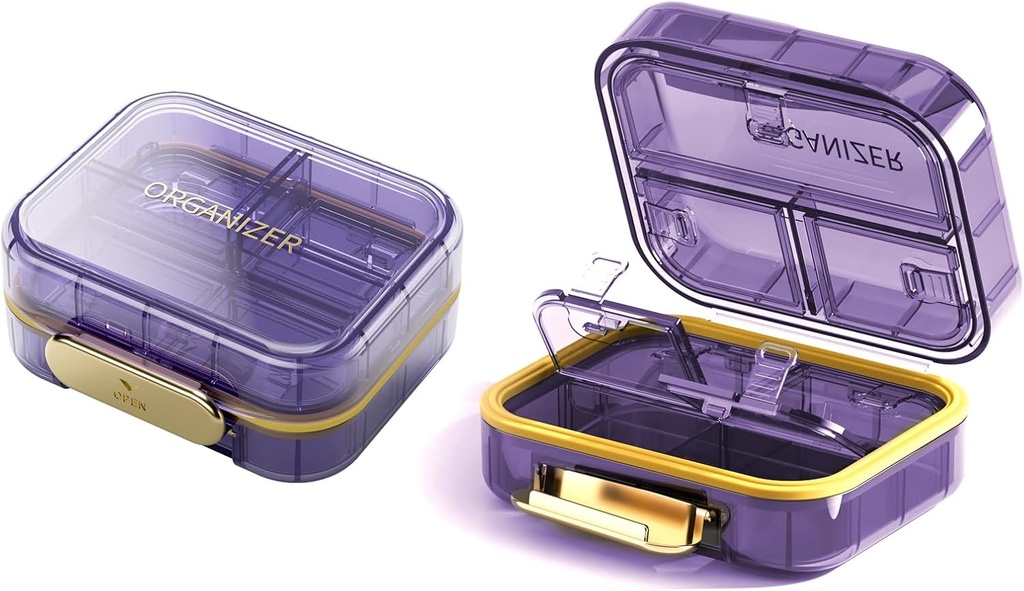 旅行の丸薬のオルガナイザー、7のコンパートメントの丸薬箱、ビタミン、ポケット パースの薬のオルガナイザーのための1つのパックの小さい丸薬の容器を握る毎日の携帯用丸薬の箱