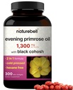 NatureBell Evening Primrose オイル with ブラックコホッシュ, 1,300 mg のサービングあたり, 300 ミニSoftgels | コールドプレス種子, 保持します。 130 mg 女性の健康とスキンケアサポート – ヘキサンフリー, 非GMO