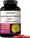 NatureBell Evening Primrose オイル with ブラックコホッシュ, 1,300 mg のサービングあたり, 300 ミニSoftgels | コールドプレス種子, 保持します。 130 mg 女性の健康とスキンケアサポート – ヘキサンフリー, 非GMO