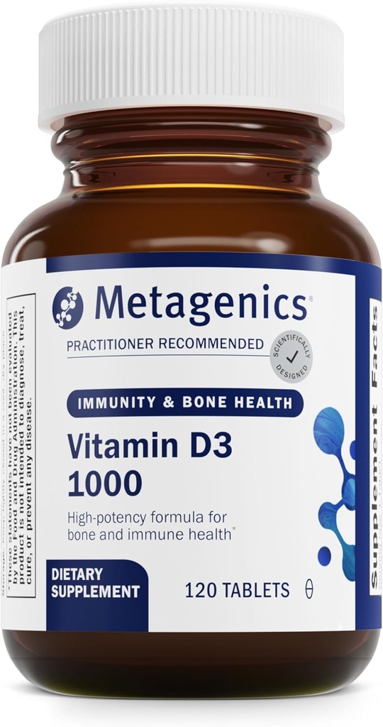 Metagenics Vitamin D3 1000 IU - Vitamin D Supplement for Bone Density, Immune Support & Tooth Integrity* - Non-GMO & Gluten Free - 4 Month Supply - 120 Tablets