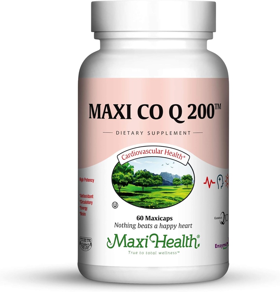 Maxi Health CO Q10 200mg - 補酵素Q10サプリメント - 心の健康 - 60カプセル - Kosher