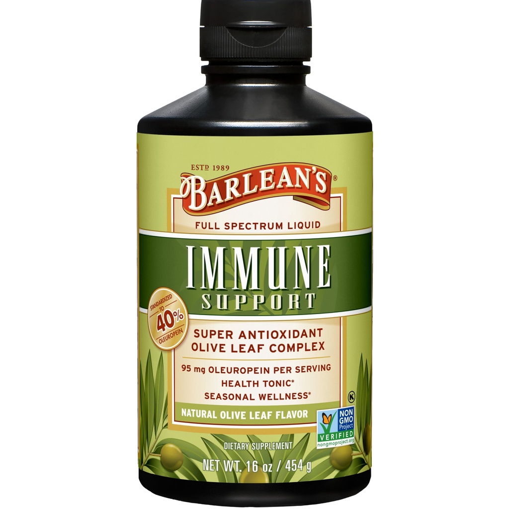 Barlean's Olive Leaf Complex Liquid Immuneは、95mg Oleuropein Antioxidants for Seasonal Wellness、心の健康、免疫系ブースター、16 Ounceのサプリメントです。