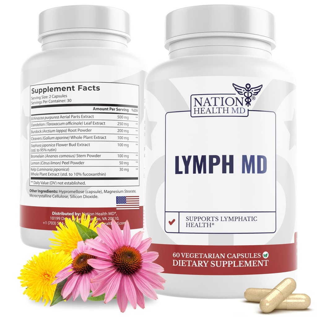 リンパMD - リンパ排水サプリメント - Bromelain、Echinacea、Burdock Root、Dandelion、Rutin、Kolp&More - 女性&男性のためのリンパシステムサポート - 60カプセル