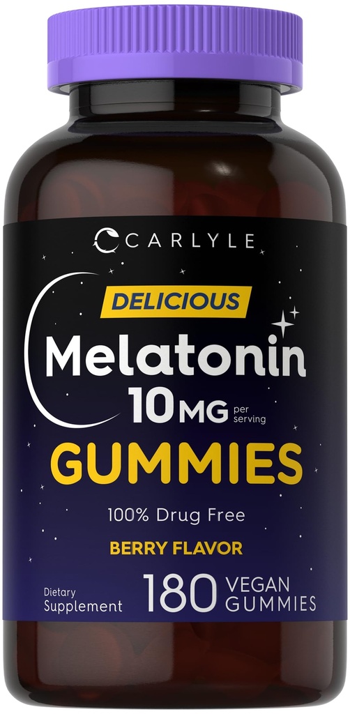 Carlyle Melatonin Gummies 10mg | 180カウント | アダルトドラッグフリーエイド | ベリーフレーバー | ヴィーガン、非GMO、グルテンフリーサプリメント