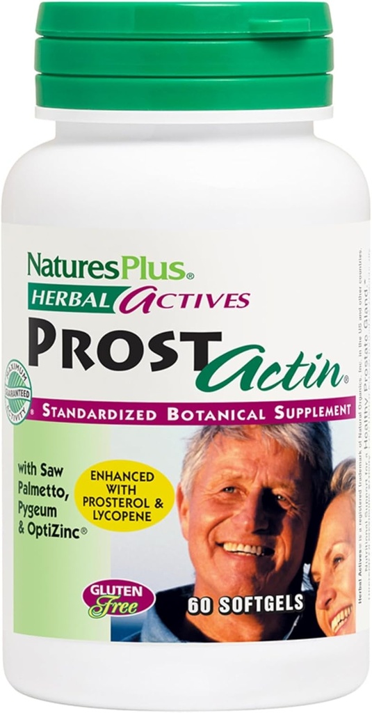 Natures Plus Herbal Actives ProstActin - 200 iuビタミンE、60Softgels - 健康な前立腺腺サポート、Sw Palmetto、Pygeum&カボチャシードオイル - グルテンフリー - 30サービング