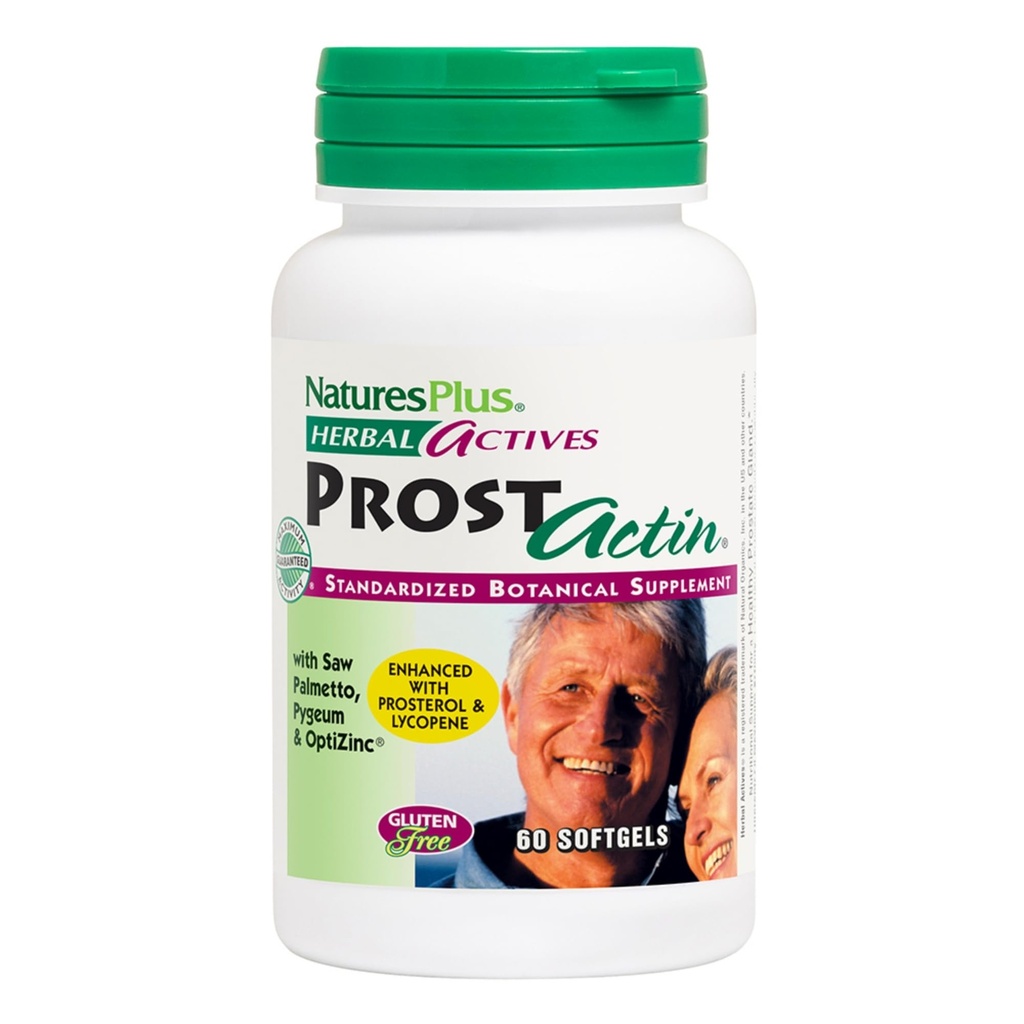 Natures Plus Herbal Actives ProstActin - 200 iuビタミンE、60Softgels - 健康な前立腺腺サポート、Sw Palmetto、Pygeum&カボチャシードオイル - グルテンフリー - 30サービング