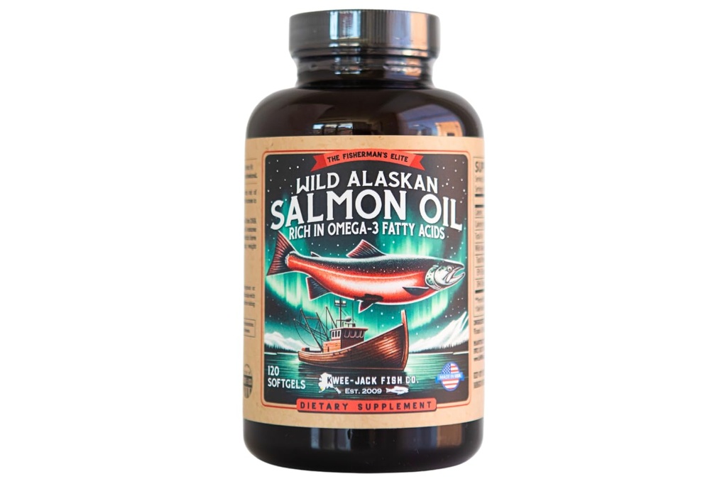ワイルドアラスカ サーモン 魚油 オメガ3 ヒト用サプリメント | EPAとDHA | Kwee-Jack Fish Co. | 120 Softgels 1000mg サーモンオイル