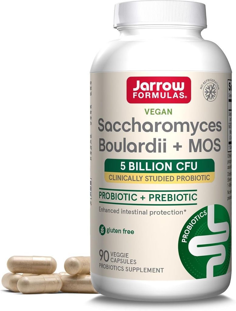 JarrowフォーミュラSaccharomyces Boulardii Probiotics + MOS 5 Billion CFU Probiotic Yeast Intestinal Health Support, Gut Health Supplements for Women and Men, 90 Veggie Capsules, 90 Day Supply