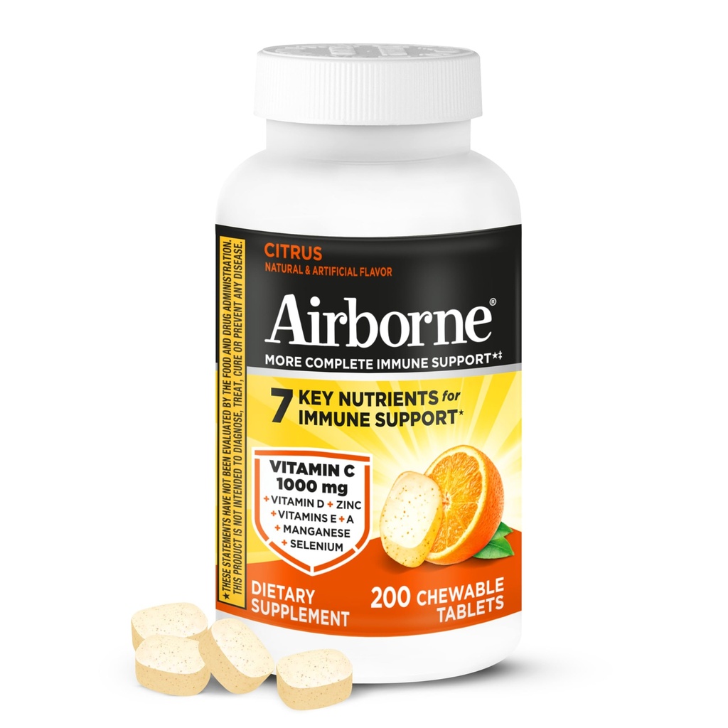 Dおよび亜鉛のAirborne 1000mgのビタミンC、酸化防止剤A、CおよびEの200のChewableのタブレット、Citrusの味のMultivitaminの免疫学サポート補足