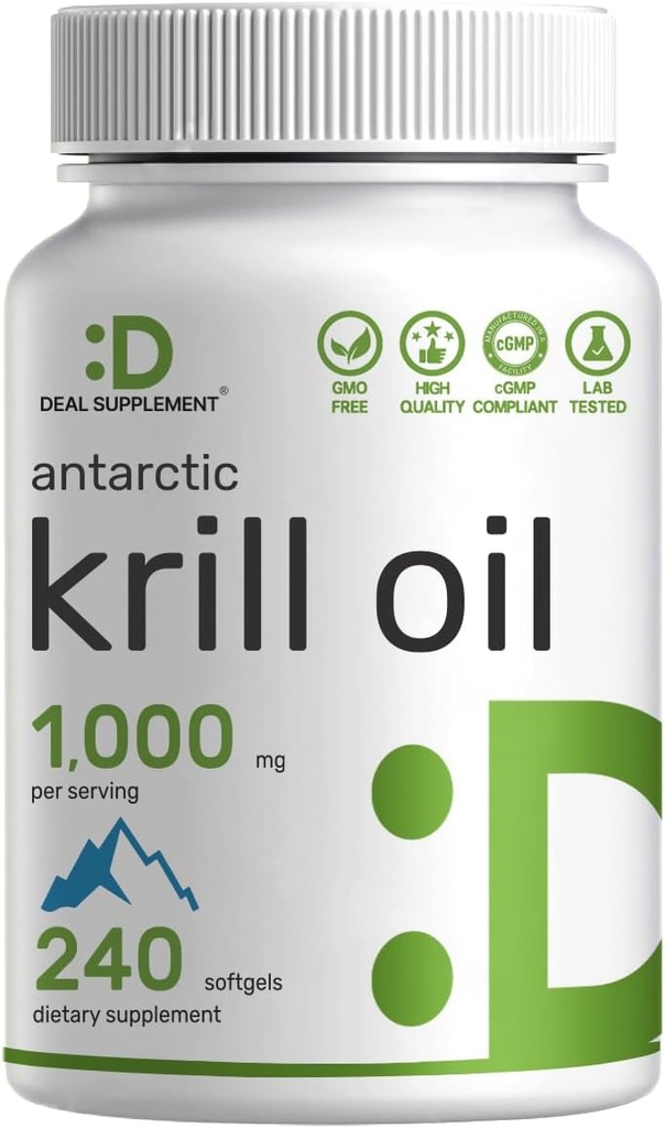 ディール・SUPPLEMENT アンサルティック・キルオイル、サービングあたり1,000mg、240 Softgels - Mercury Free、No Fishy Taste - Omega-3s、EPA、DHA、Astaxanthin、&Phospholipidsで豊富な - 非GMO、グルテンフリー