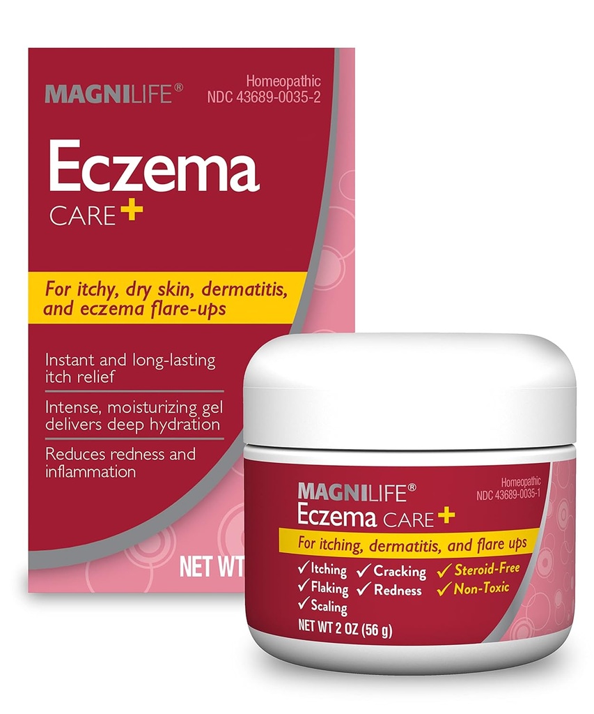 MagniLife Eczema Care+、かゆみ、乾燥肌のための保湿ゲル、皮膚炎と湿疹のフレアアップのための最後の救済 - 天然成分アロエ、カレンデュラ&ティーツリーオイル - ステロイドフリー、パラベンフリー - 2オンス