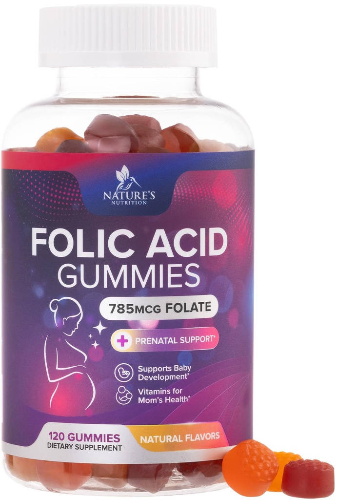 女性のための葉酸ガミー 785 mcg, ママ&赤ちゃんのためのエッセンシャルプレナタルビタミン, ビーガンフォリックサプリメントガミー, 毎日のビタミンB9余分な強度の葉巻, 妊娠後 - 120 グミ