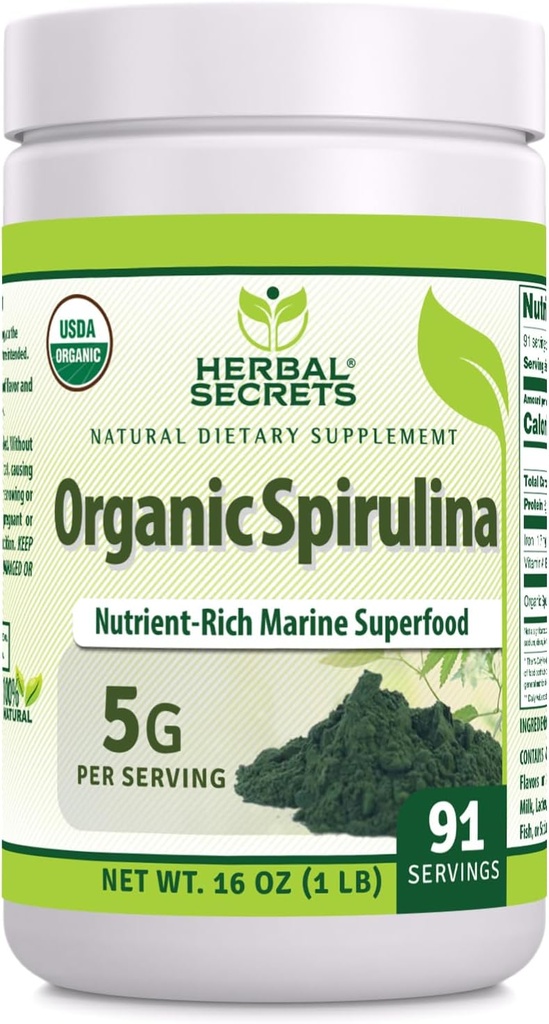 草の秘密 有機スピルリナパウダー 16 Oz|非GMO|グルテンフリー|米国製