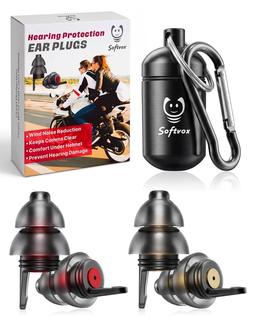 風騒音低減のためのオートバイイヤープラグ - 2ペア - 25dB - オートバイアクセサリー - Reusable Moto Earplugs、バイク、ツーリング、乗馬のためのソフト快適な補聴器保護