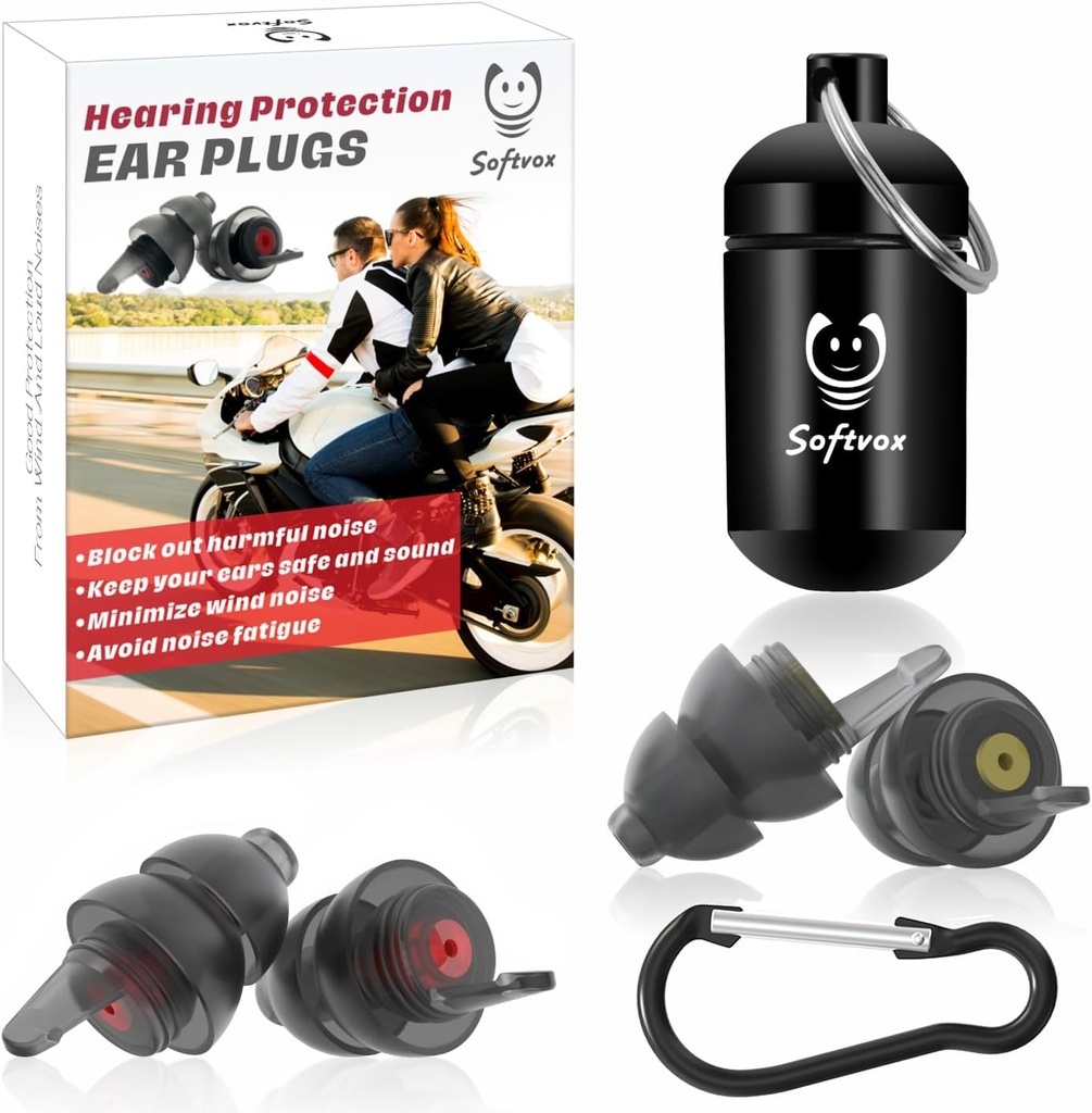 風騒音低減のためのオートバイイヤープラグ - 2ペア - 25dB - オートバイアクセサリー - Reusable Moto Earplugs、バイク、ツーリング、乗馬のためのソフト快適な補聴器保護