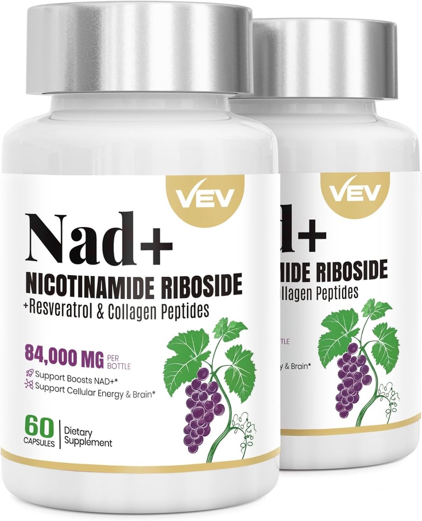 VEV NAD+の特長 サプリメント – 女性と男性のためのリポソーム NAD サプリメント, 細胞エネルギーと健康な老化のためのレスベラトロール, 2 ボトル – 120 カプセル