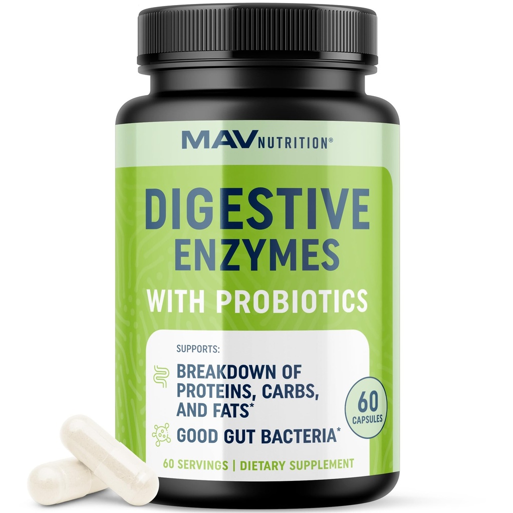 Enzimas Digestivas con Probióticos | Salud Digestiva para Mujeresy Hombres | Mezcla de Enzimas de 400 mg con Cepas Probióticas para la Digestión y la Salud Intestinal | ベジタリアン | 60 Cápsulas