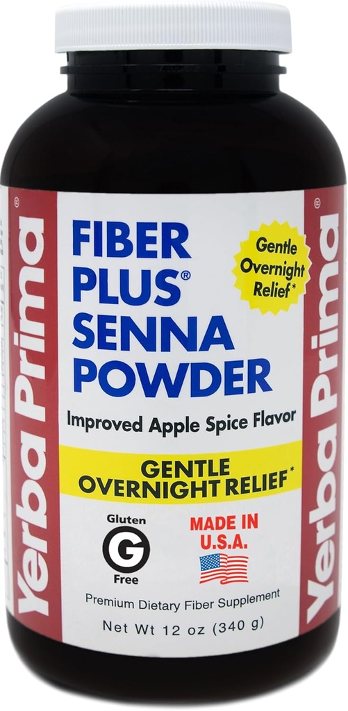 Yerba Prima繊維プラスセンナパウダー、12オンス(パッケージ1) - Apple Spice Flavor、Gentle Overnight救済、米国製、非GMO、Steevia Sweetened、正規性を復元するための短期使用