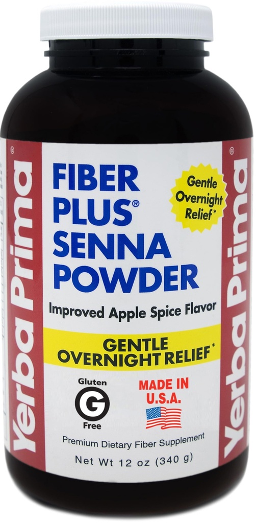 Yerba Prima繊維プラスセンナパウダー、12オンス(パッケージ1) - Apple Spice Flavor、Gentle Overnight救済、米国製、非GMO、Steevia Sweetened、正規性を復元するための短期使用