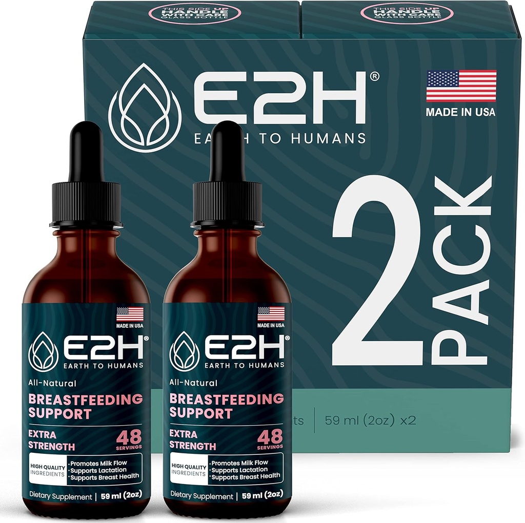 E2H Breastfeedingサプリメントと授乳サポート - 液体授乳サプリメント - Fenugreek、ミルクアザミ、フェンネルなどが含まれています - アルコールなし - ビーガン(2本)